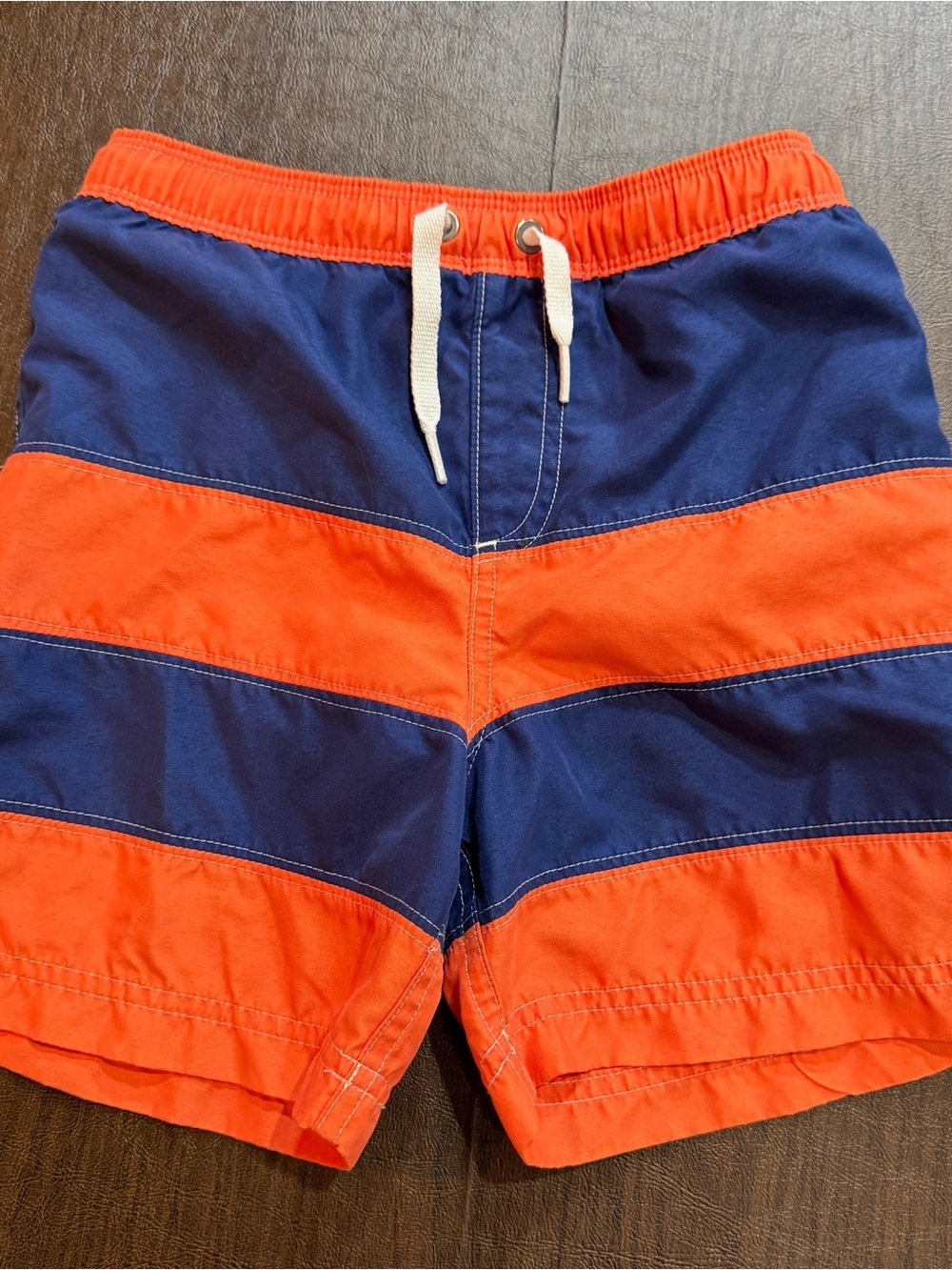 Hanna Andersson Orange and Blue Striped Swim Trunks Kids Sz 4